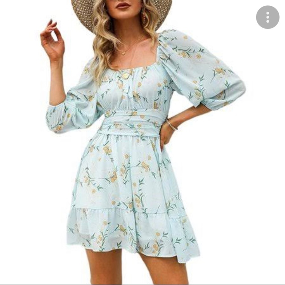 Exlura Floral Lantern Sleeve Dress XXL